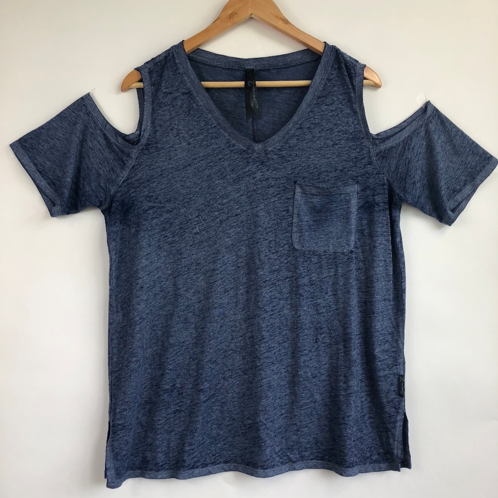 Seven7 Cold Shoulder T-Shirt Top Blouse Large Blue - Picture 1 of 7